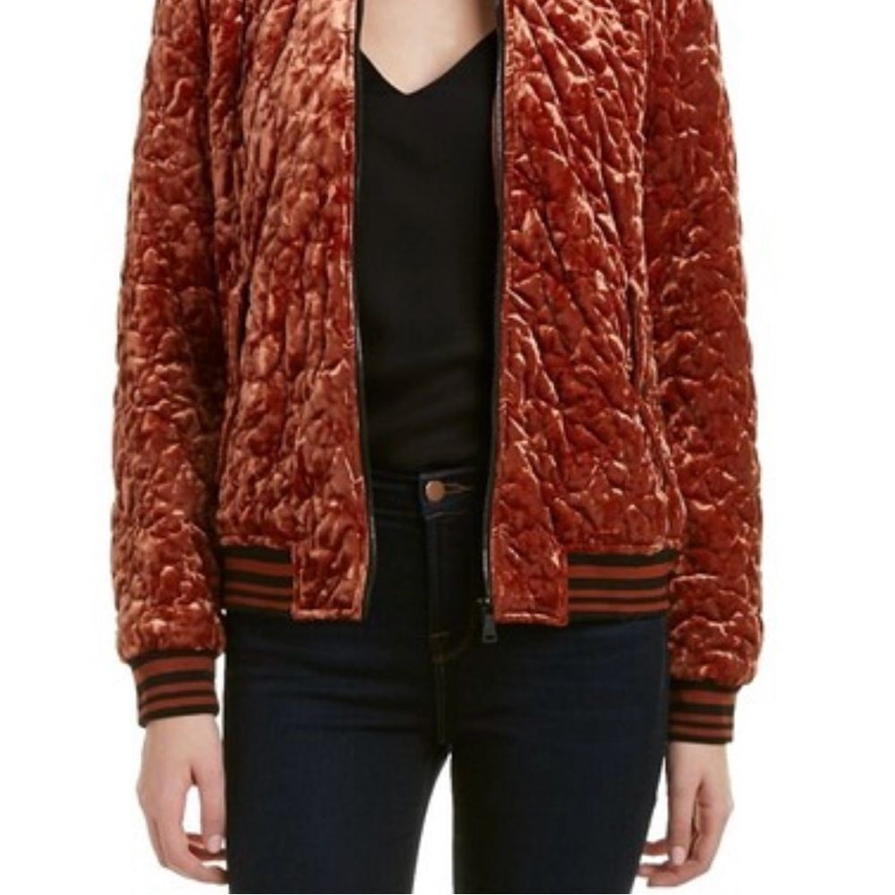 Bernardo Rust/Blk Quilted Velvet Bomber Jacket